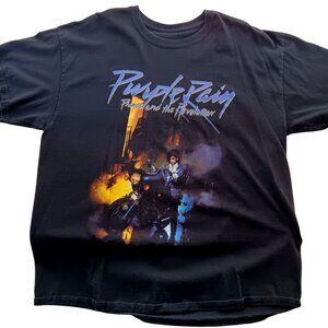 XL Prince Purple Rain Graphic T-Shirt Black Short Sleeve